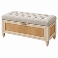 Sitzbank mit Stauraum 120 x 45 x 50 cm aus Holz Rattan und Stoff in Beige Landhausstil