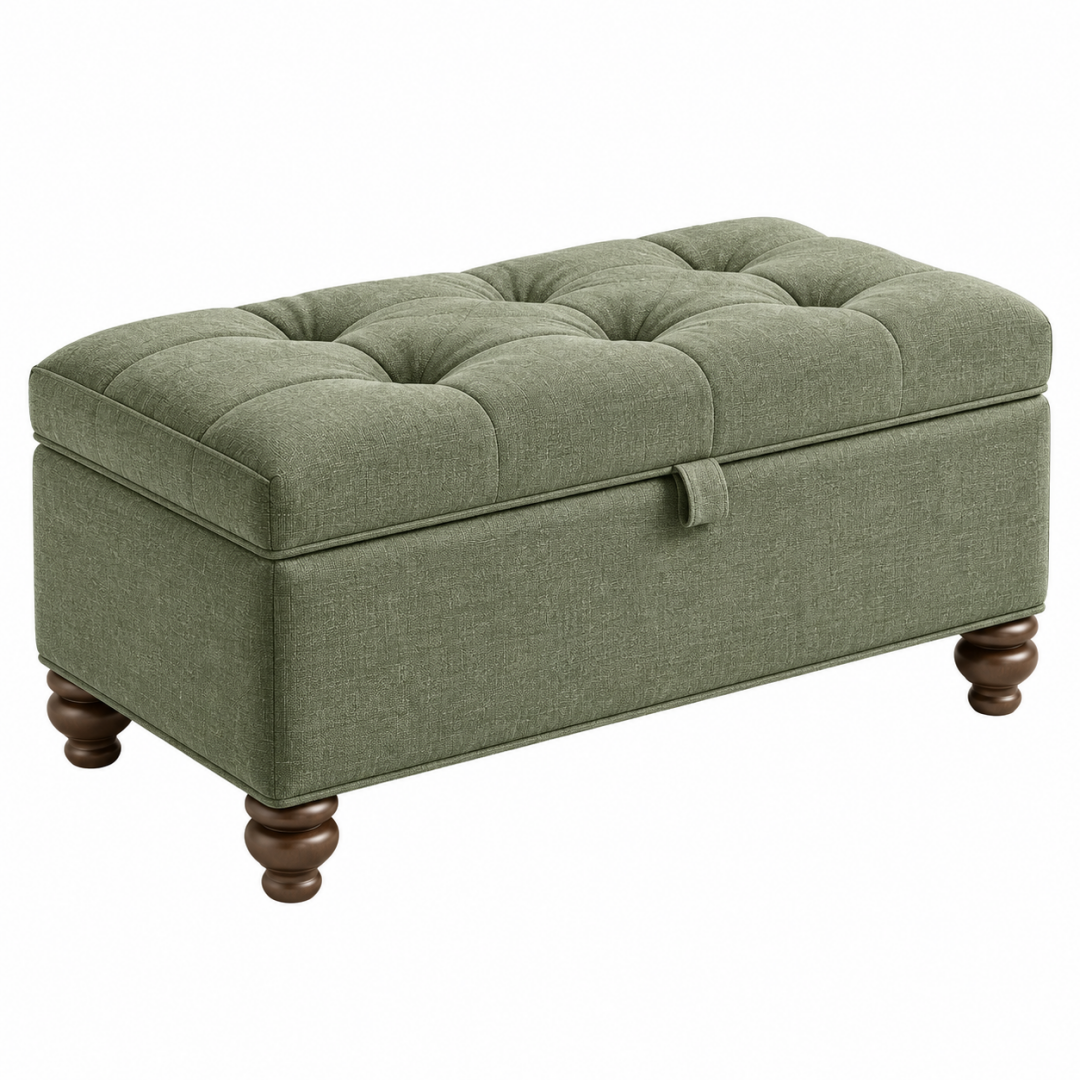 Sitzbank mit Stauraum 100 x 45 x 45 cm Stoff Olivgrün gepolstert klassisch