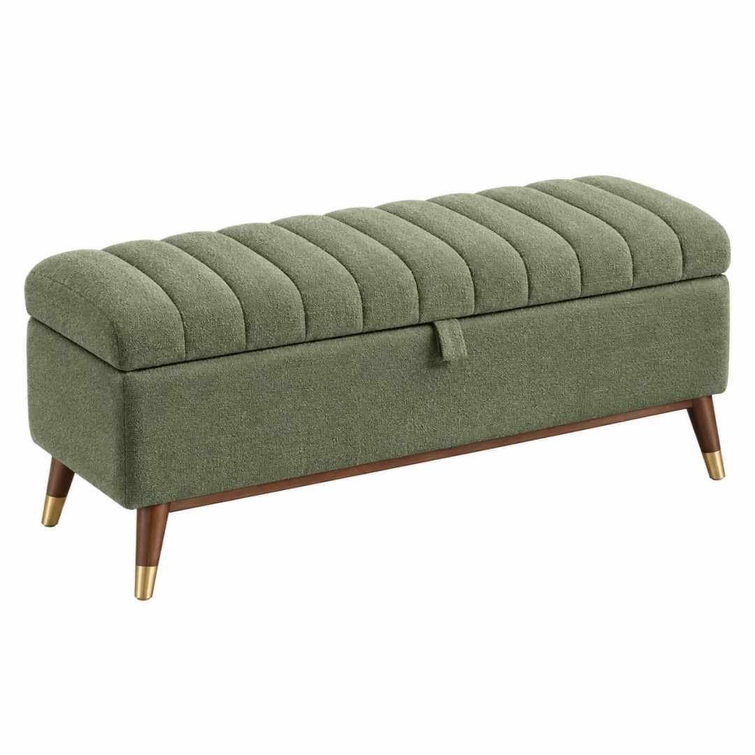 Aufbewahrungsbank 110 x 45 x 48 cm Textil Grün mit Holzbeinen im Retro-Stil