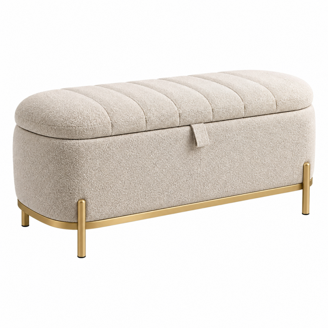 Sitzbank mit Stauraum 120 x 45 x 50 cm Bouclé Beige Gold gepolstert