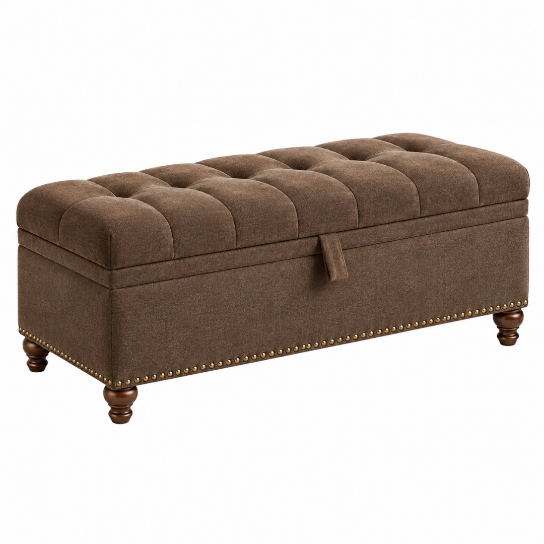 Sitzbank mit Stauraum 120 x 45 x 48 cm Braun Stoff im Chesterfield-Stil