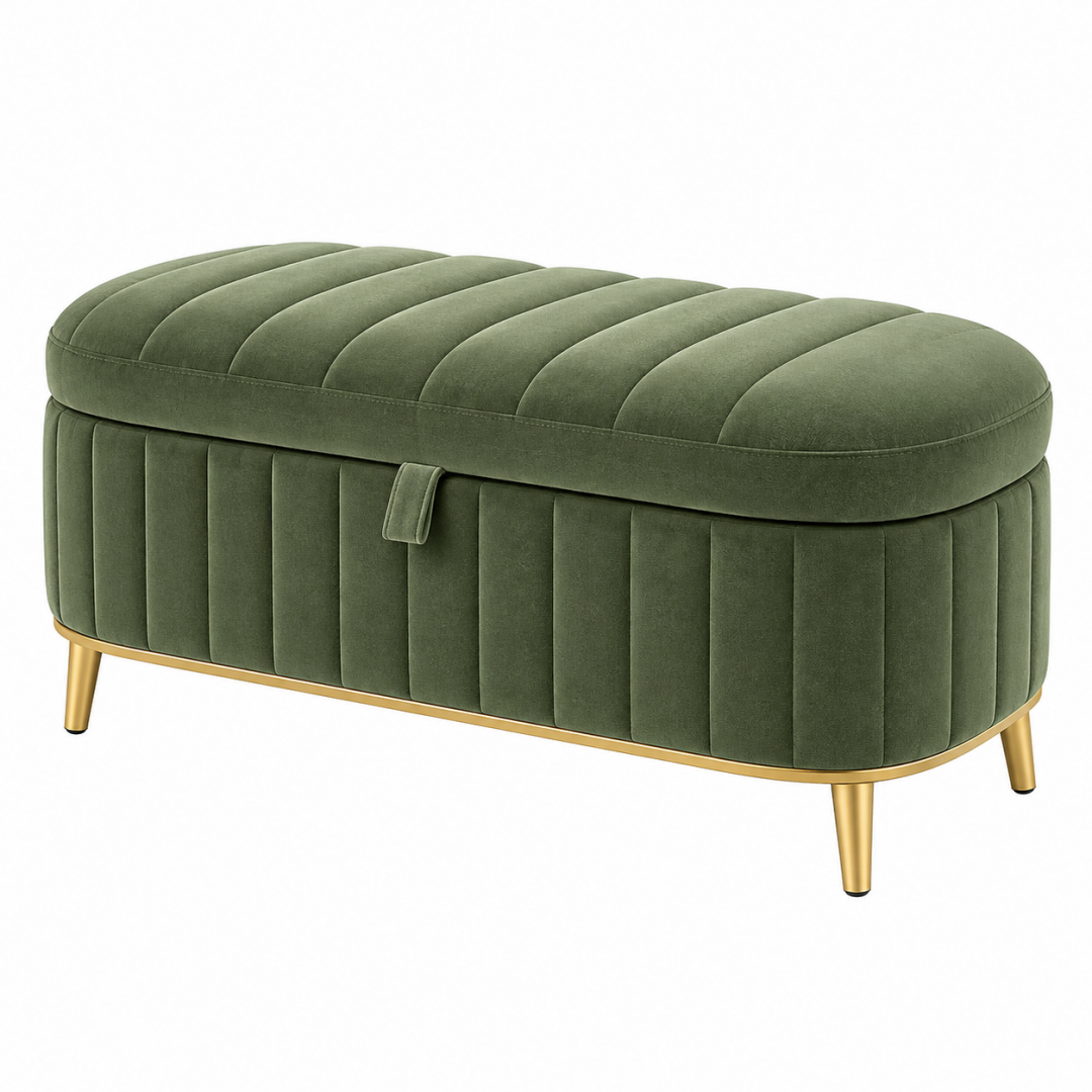 Sitzbank 110 x 45 x 48 cm Samt Grün mit Stauraum und Metallfüßen