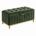 Sitzbank mit Stauraum 120 x 45 x 48 cm aus Samt Grün Gold - gepolsterte Truhenbank
