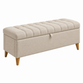 Aufbewahrungsbank 120 x 40 x 45 cm Beige Stoff mit Holzfüßen - gepolsterte Sitzbank mit Stauraum