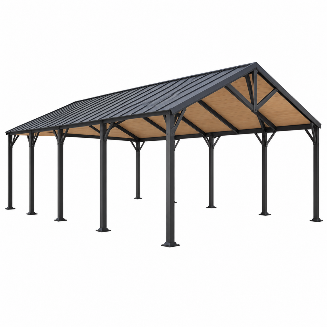 Carport 600 x 300 x 280 cm aus Stahl in Schwarz mit Satteldach