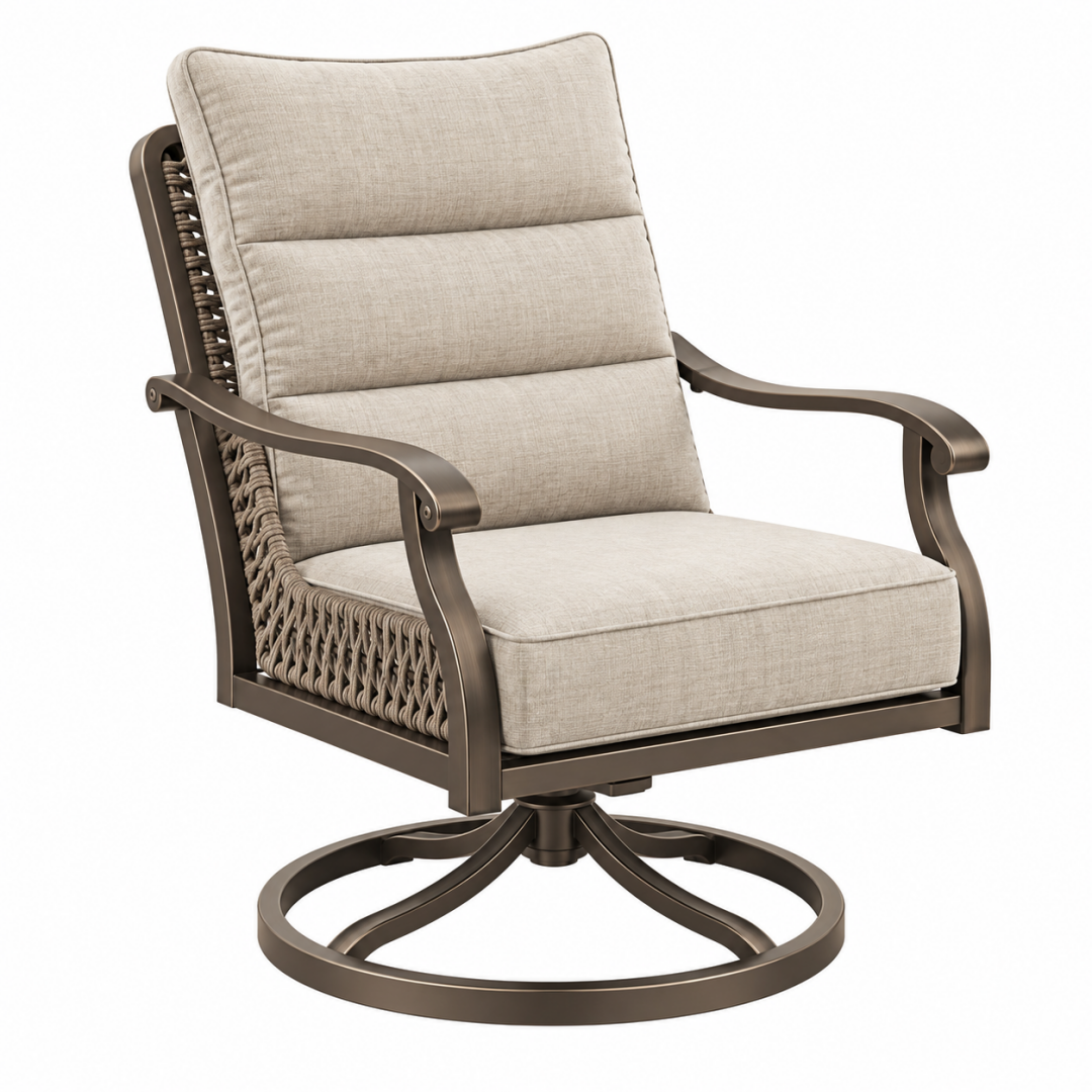 Drehbarer Gartensessel 80 x 85 x 100 cm mit Metallgestell Beige Bronze für Terrasse im modernen Stil
