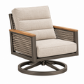 Drehbarer Gartensessel 82 x 86 x 91 cm mit Metallgestell beigem Textilbezug und Holzarmlehnen