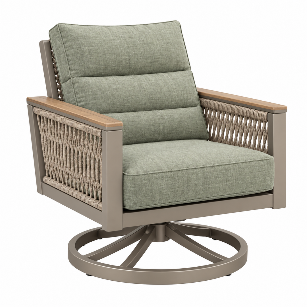 Drehbarer Gartensessel 82 x 84 x 93 cm mit Metallgestell Seilgeflecht Grün für Terrasse