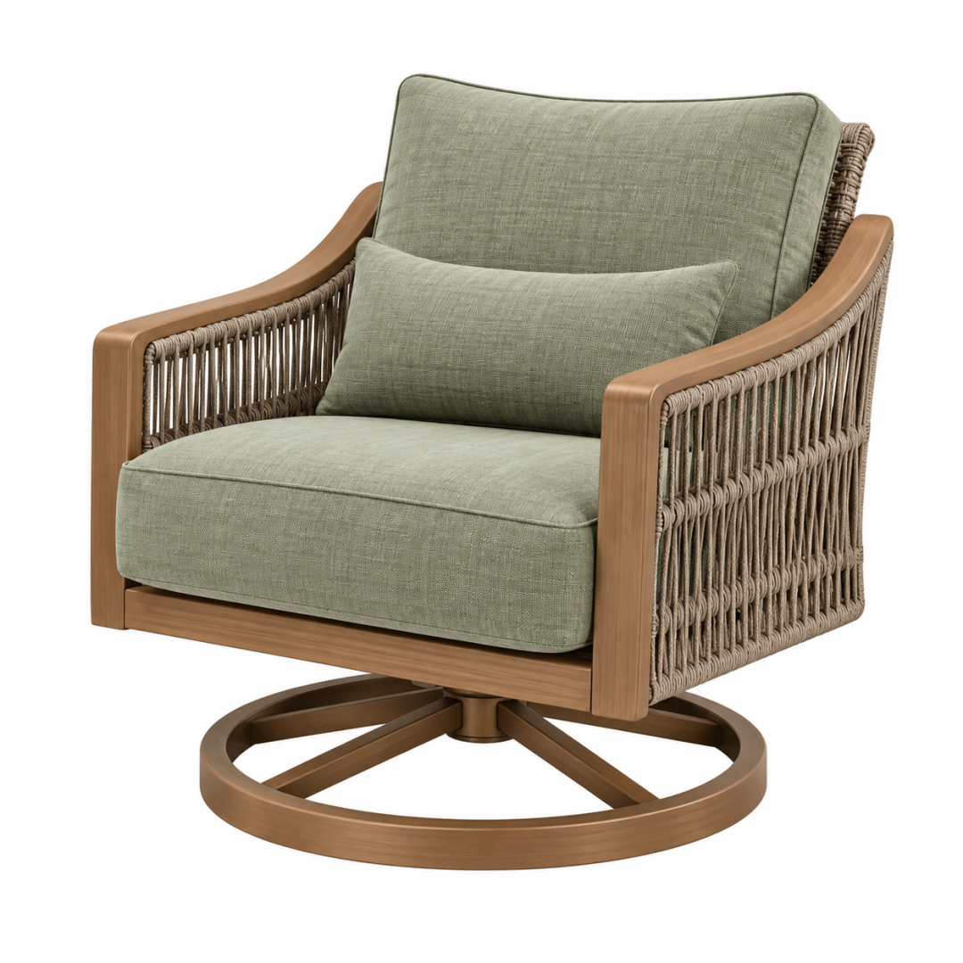 Drehsessel 88 x 85 x 92 cm aus Holz und Seilgeflecht Grün Braun drehbar