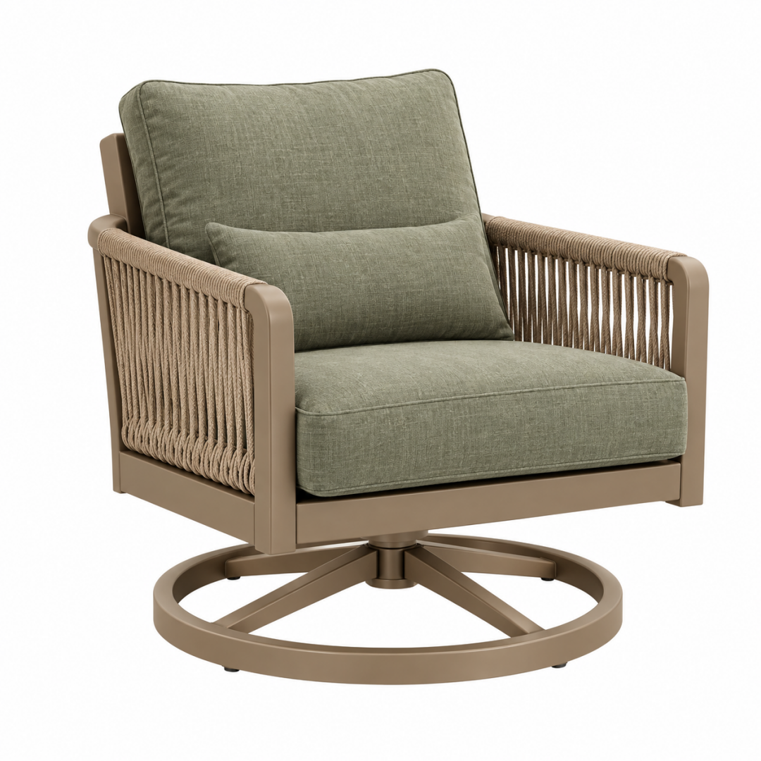 Drehbarer Outdoor-Loungesessel 82 x 78 x 85 cm Metall Textil Olivgrün Taupe