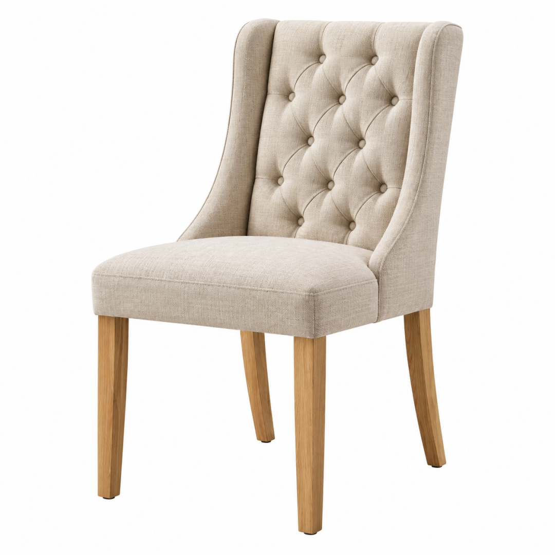 Polsterstuhl 60 x 65 x 105 cm Beige Stoff Holzbeine Chesterfield Stil