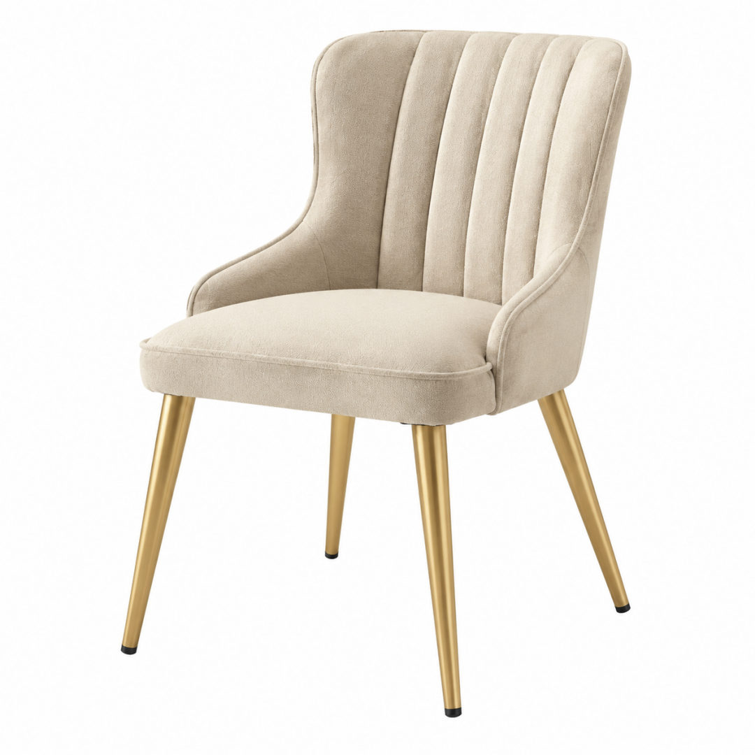 Polsterstuhl 58 x 62 x 88 cm Beige Samt Metallbeine Gold Gerippte Rückenlehne
