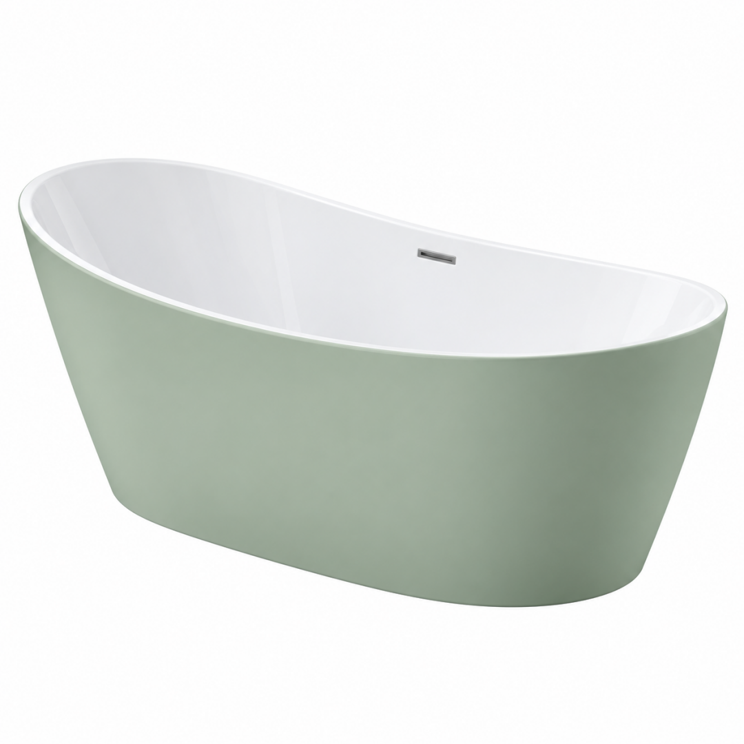 Freistehende Badewanne 170 x 75 x 58 cm aus Acryl Grün Weiß oval modern mit Überlauf