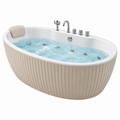 Freistehende Whirlpool Badewanne 180 x 90 x 60 cm aus Acryl in Weiß Beige mit Massagedüsen