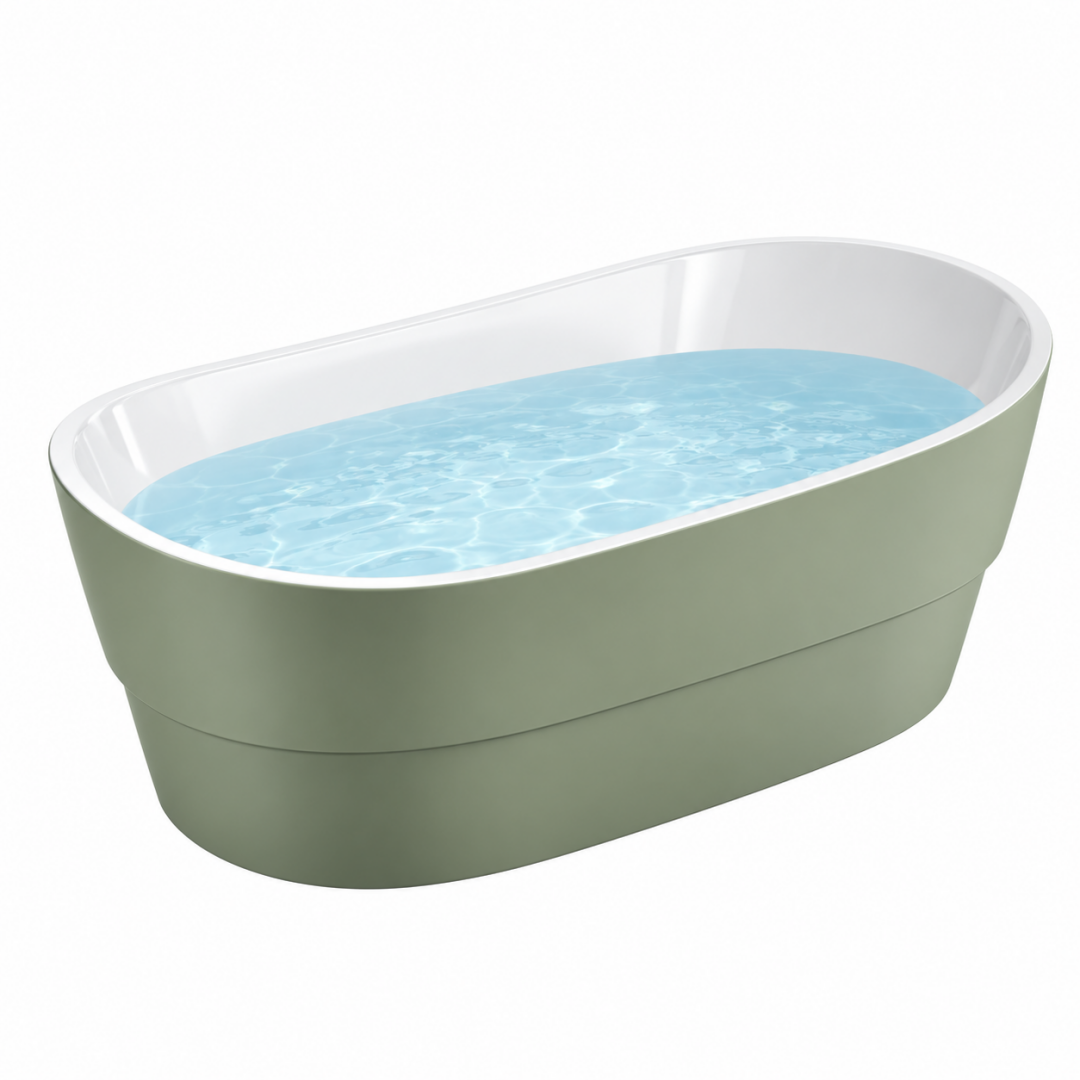 Freistehende Badewanne 170 x 75 cm aus Acryl salbeigrün weiß oval modern